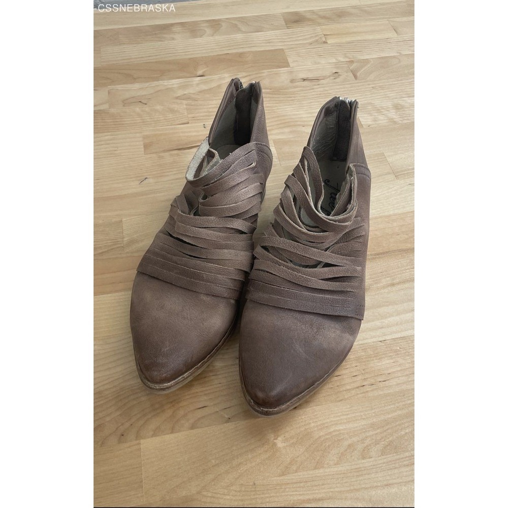 Free People Brown Lost Valley Italian Leather Strappy Tan Ankle Booties -Size 38
